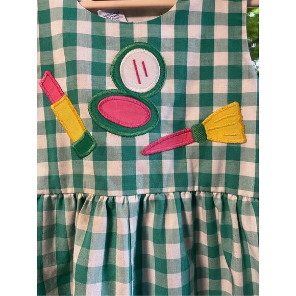 Vintage Kelly Kids Girls Checkered Jumpsuit Romper Lipstick Make Up Images Sz 6 - Picture 3 of 5